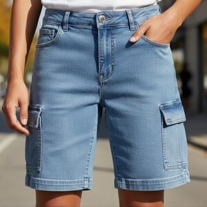 Womens Longer Length Sz. 12 Blue Denim Cargo Painter Shorts